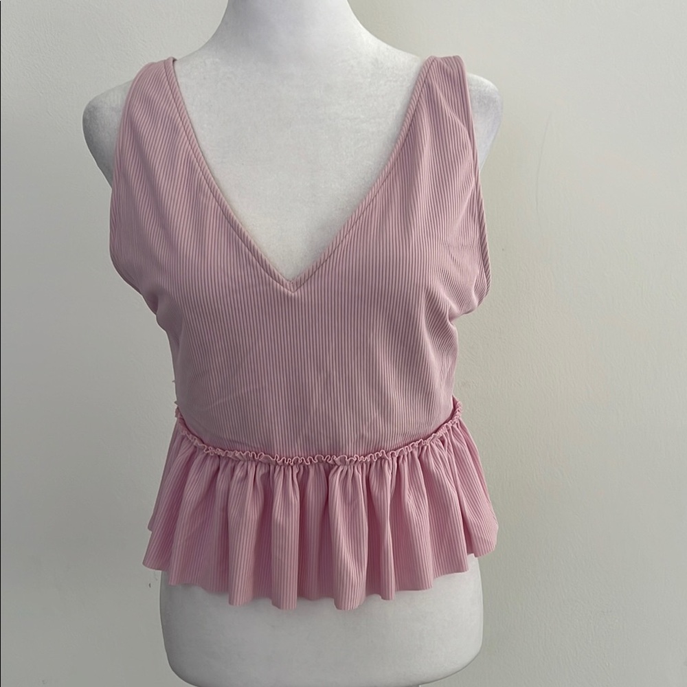 Kortni Jeane ribbed swim top in Pink size Large